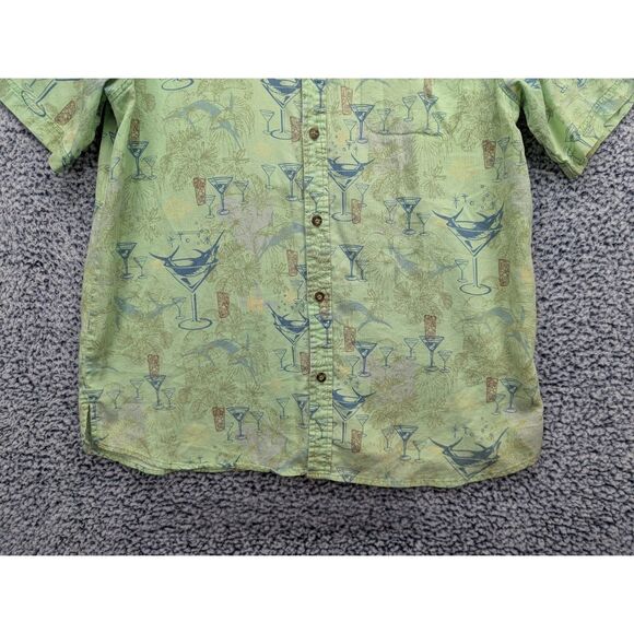 Columbia River Lodge Tiki Marlin Button Down Shirt Size L Fishing Vacation Green - Picture 5 of 13